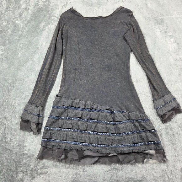 Coco Mezon Top Womens Medium Gray Tiered Ruffle Tunic Fairy Grunge Whimsigoth - Picture 7 of 10
